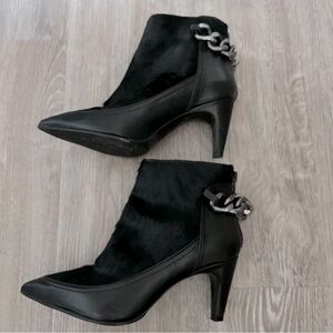 NAPOLEONI Black Leather Ankle Boots with Chain Size 36